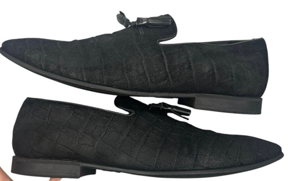Black Suede Croc Embossed Tassel Loafers Shoes Size 11 M Brazil